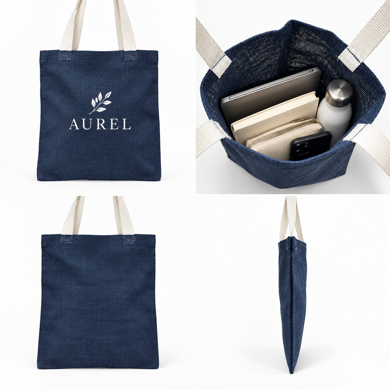 14.5x16.5 Navy Blue Jute Tote Bag