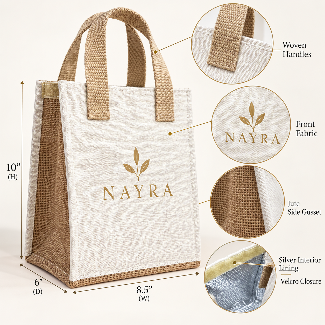8.5x10x6 Natural Compact Insulated Canvas Cooler Bag | 310 GSM