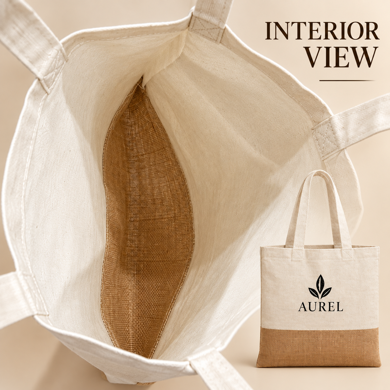 14.5x16.5 Natural Jute & Cotton Two-Tone Tote Bag