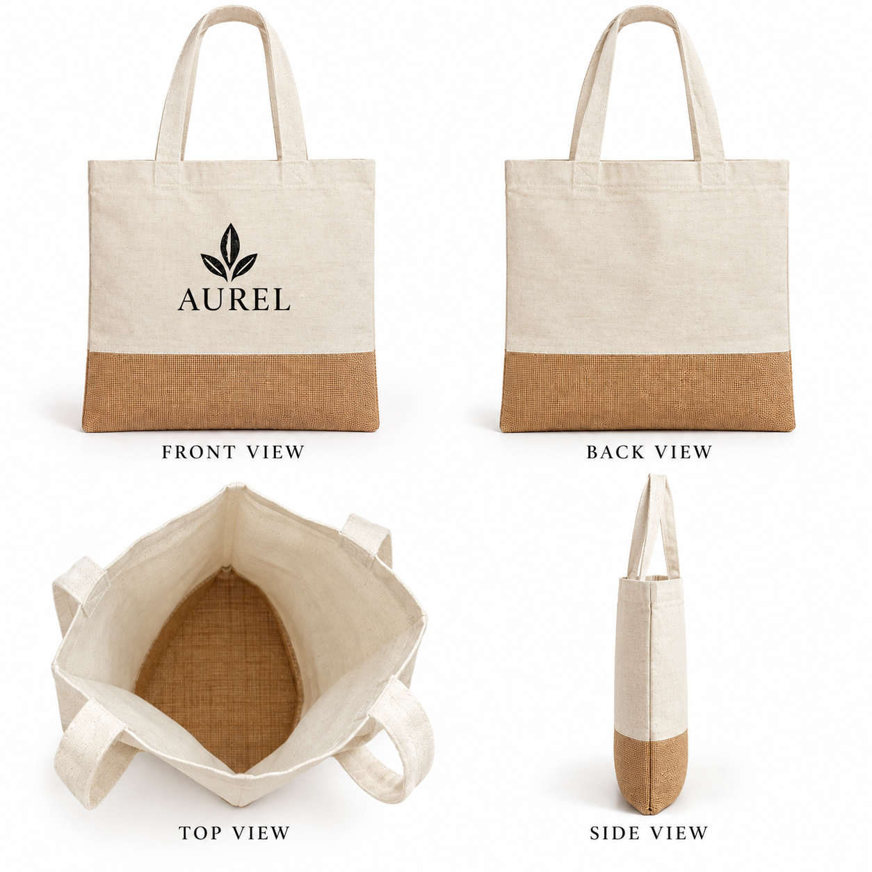 14.5x16.5 Natural Jute & Cotton Two-Tone Tote Bag