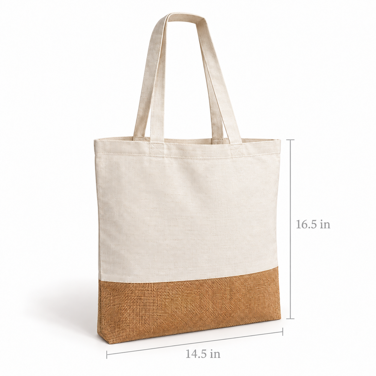 Plain 14.5x16.5 Natural Jute & Cotton Two-Tone Tote Bag