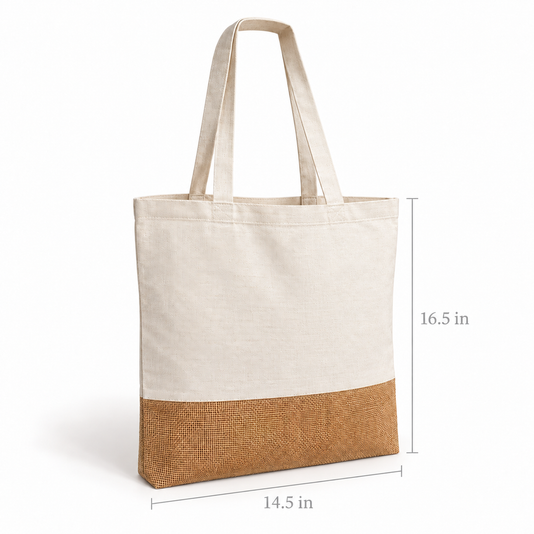 Plain 14.5x16.5 Natural Jute & Cotton Two-Tone Tote Bag