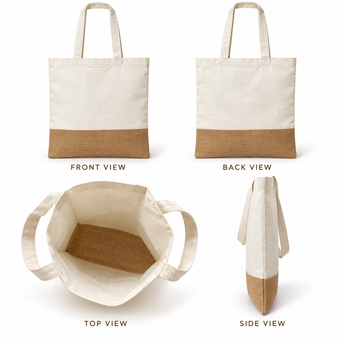 Plain 14.5x16.5 Natural Jute & Cotton Two-Tone Tote Bag