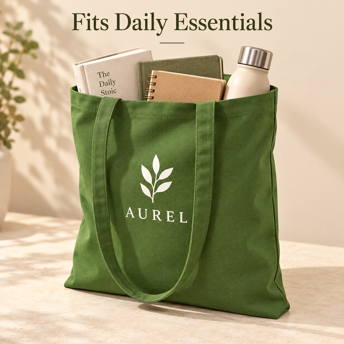 14.5x15.5 Olive Green Cotton Canvas Tote Bag | 350 GSM