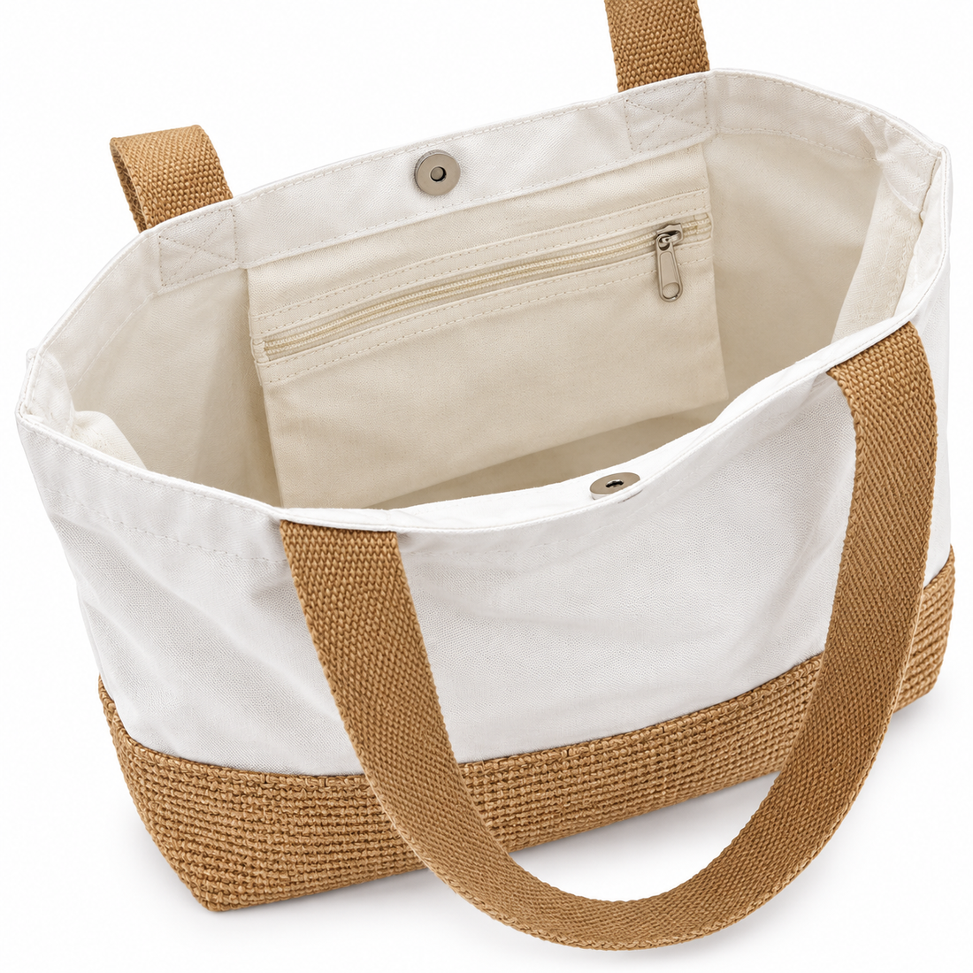 Plain 17.5x14x6 Natural Juco & Canvas Two-Tone Tote Bag