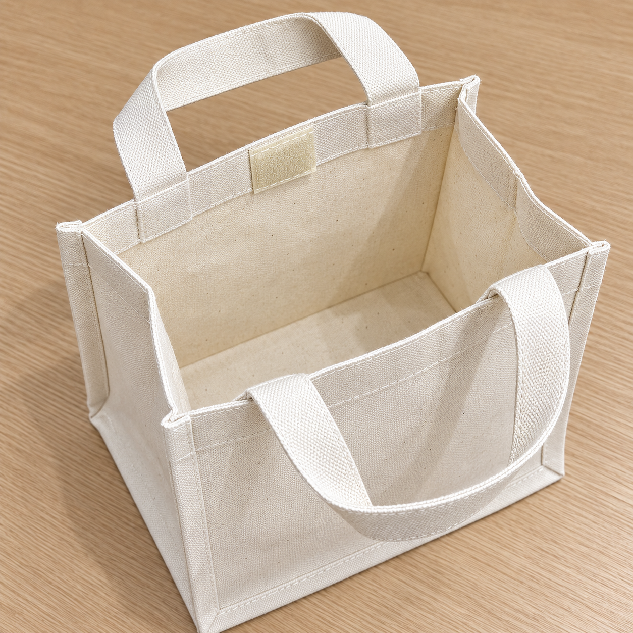 Plain 9x8.5x5.5 Natural Mini Cotton Canvas Box Tote | 220 GSM