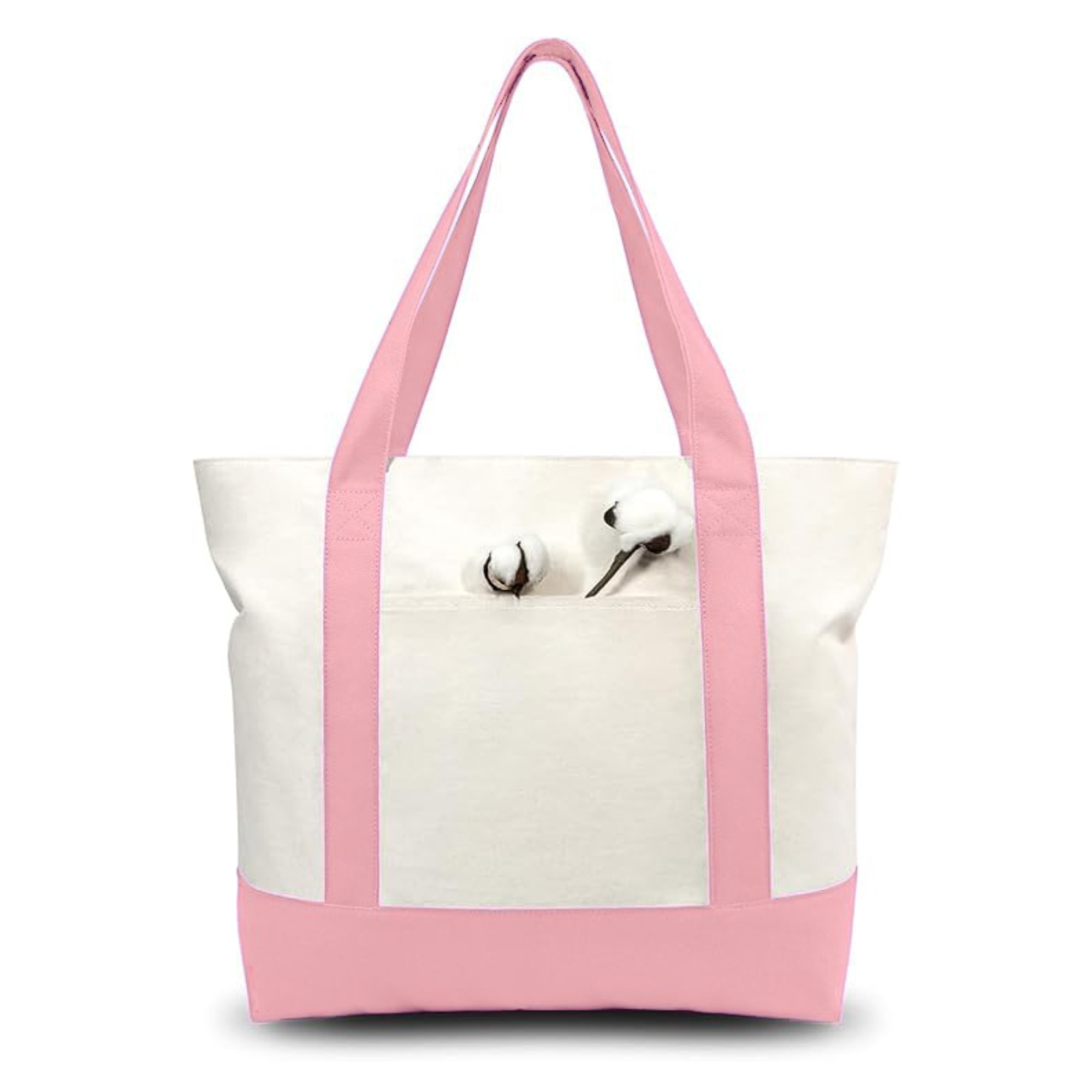 Pink and Beige Large Canvas Tote Bag | 19" x 15" x 6"