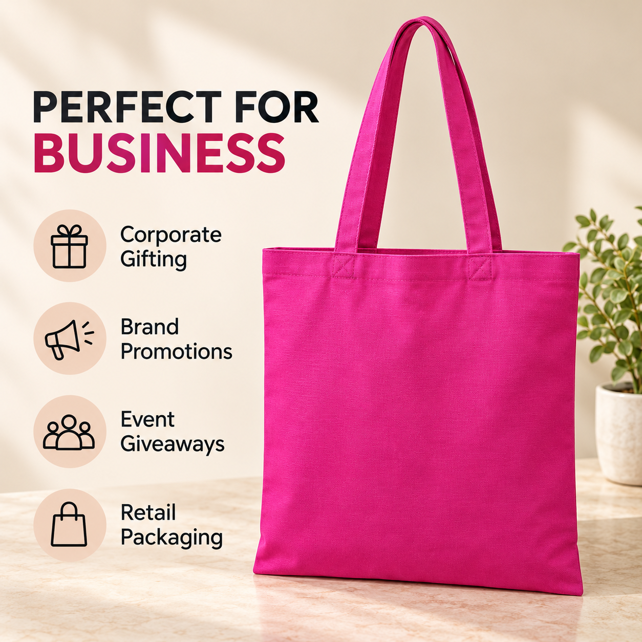 Plain 14.5x15.5 Pink Cotton Canvas Tote Bag | 350 GSM