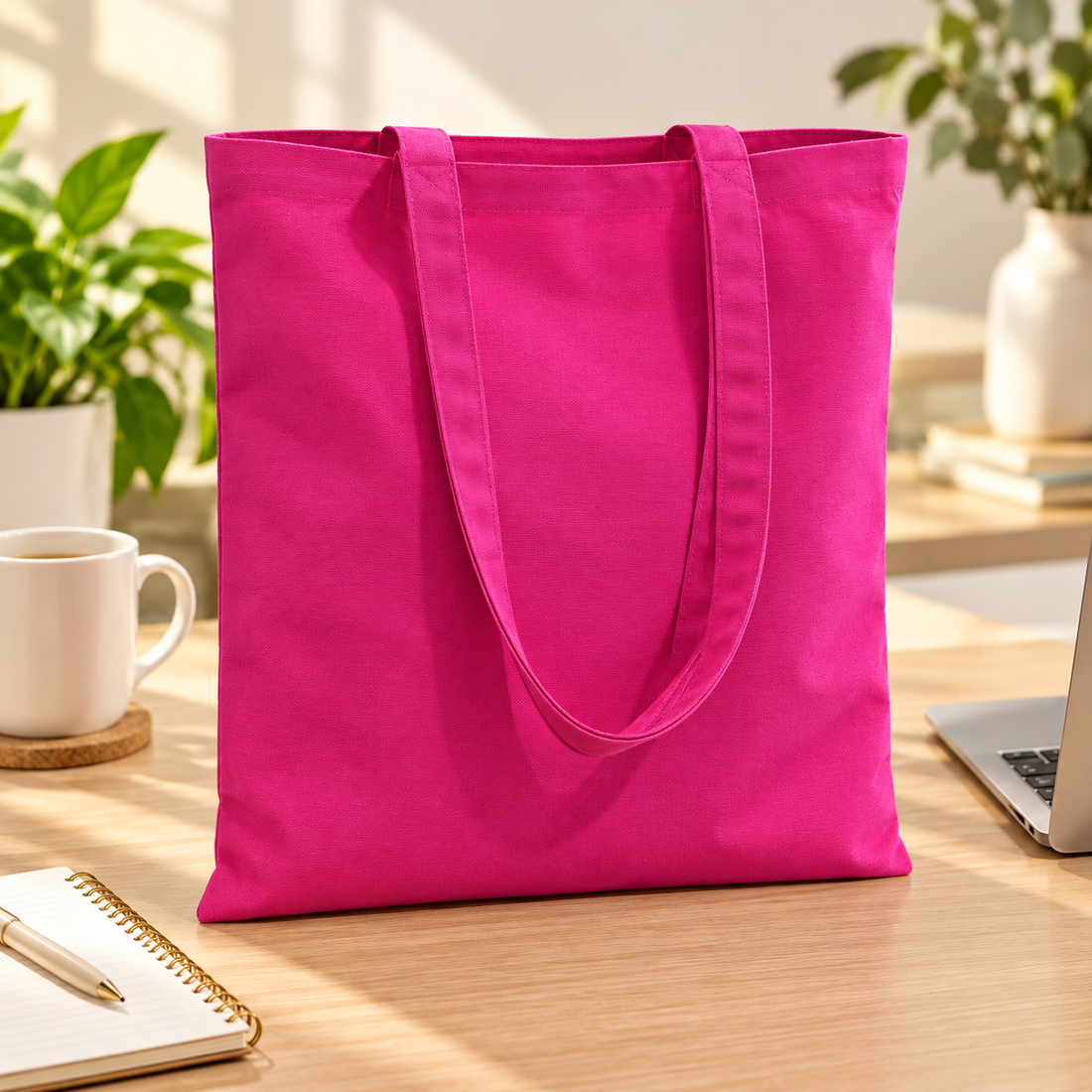 Plain 14.5x15.5 Pink Cotton Canvas Tote Bag | 350 GSM