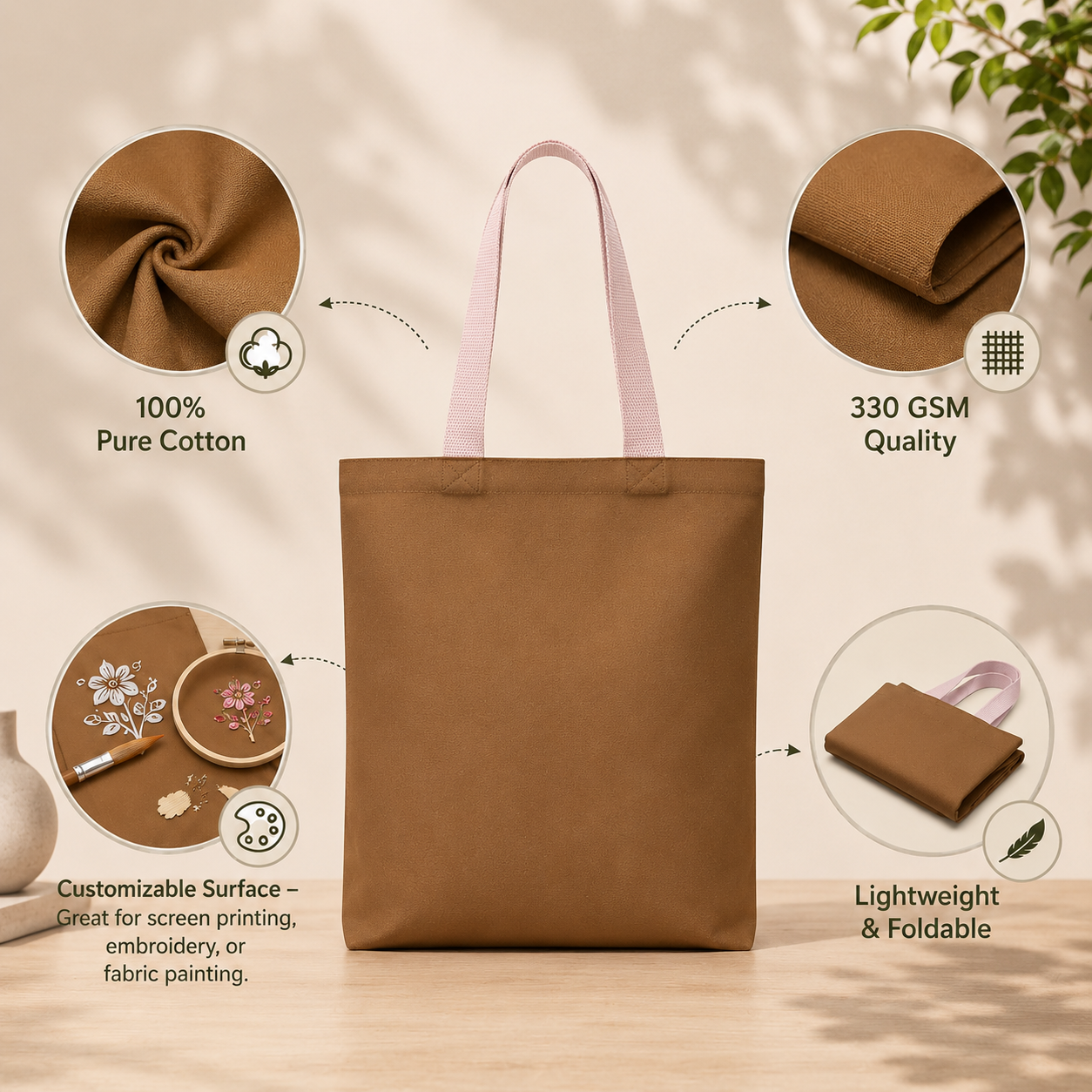 13"x15" Brown Tote Bag