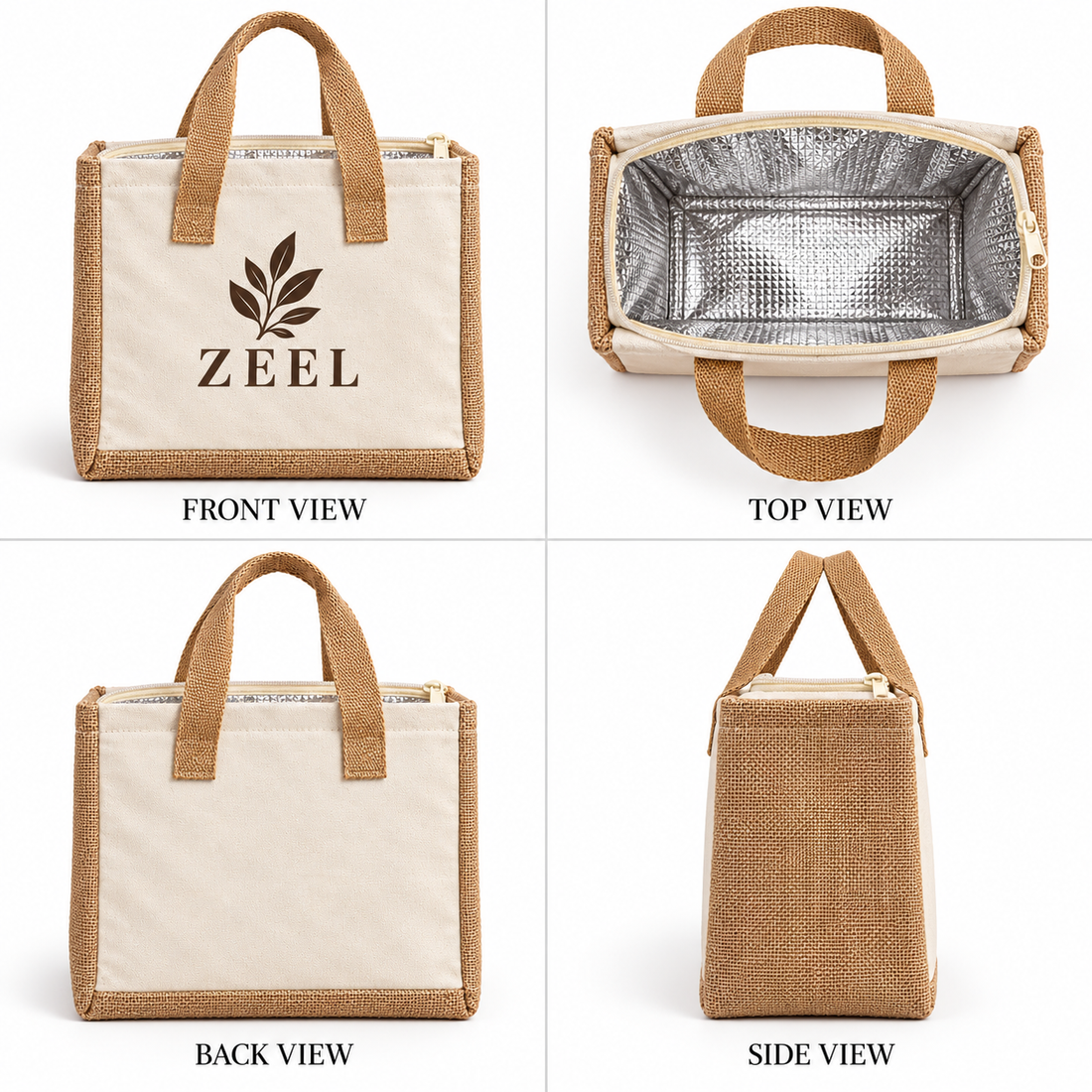 10x8.5x7 Natural Jute & Canvas Insulated Lunch Bag | 310 GSM