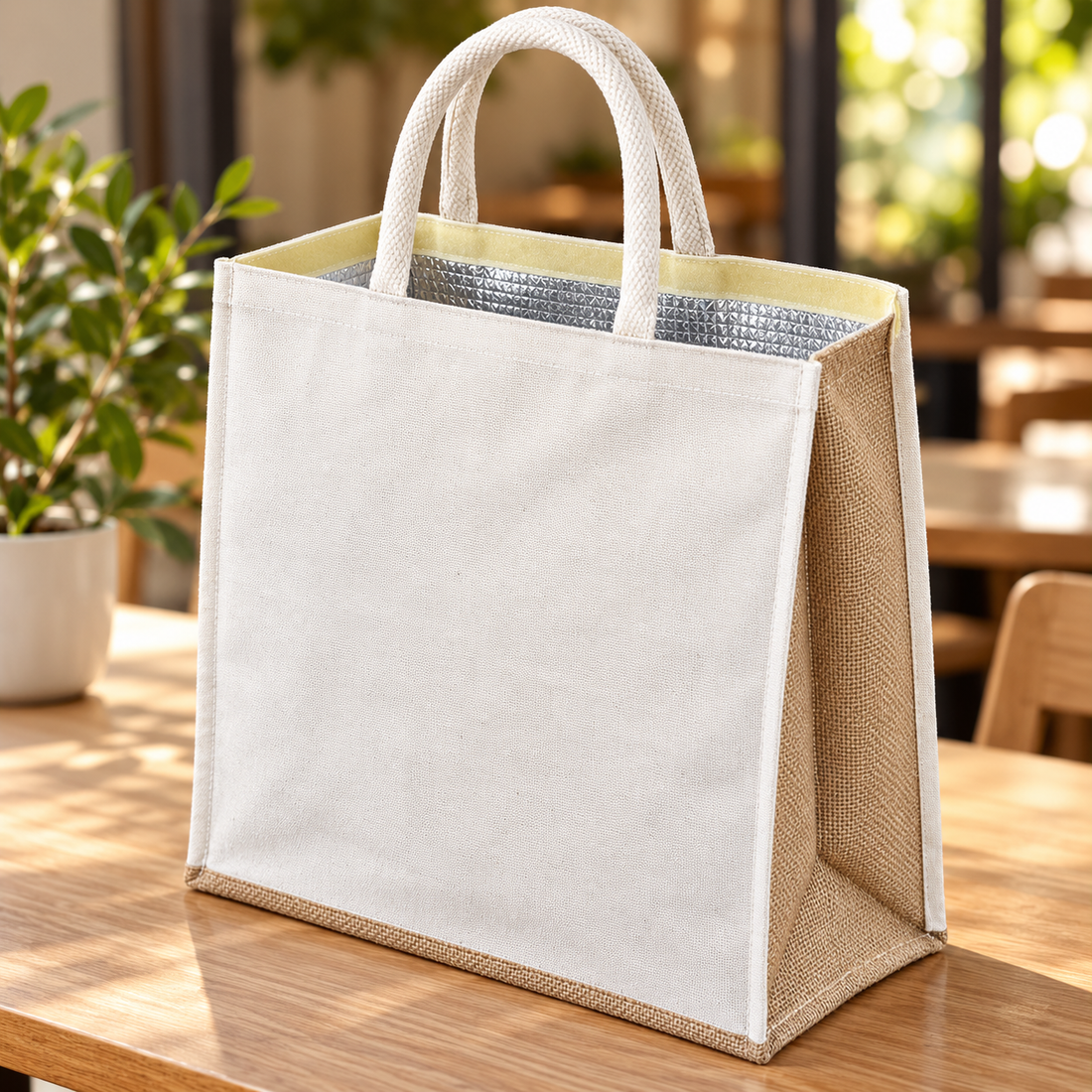 Plain 14.5x16x6.5 Natural Large Insulated Canvas Cooler Bag | 310 GSM