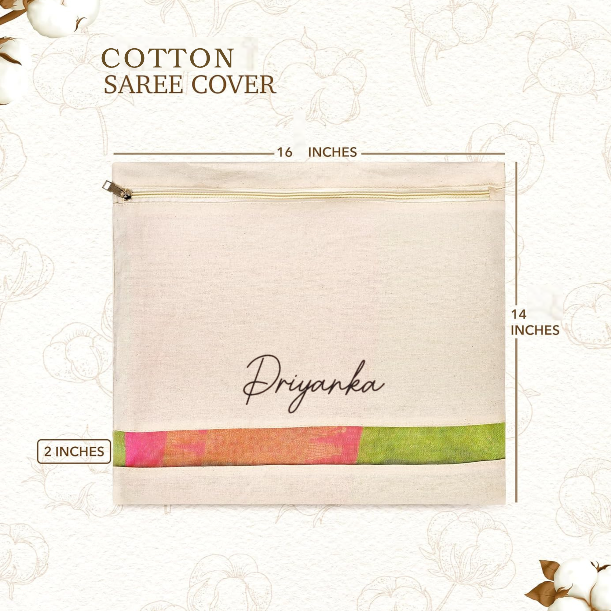 Personalised Cotton Saree Cover with Name