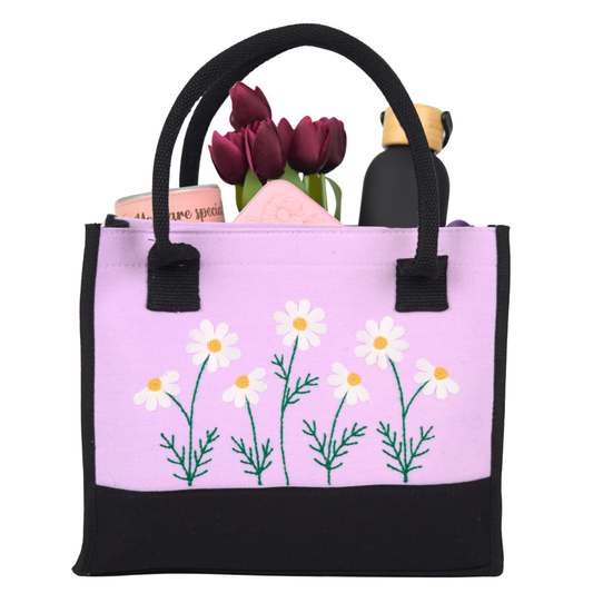 Embroidery Purple Floral Tote Bag