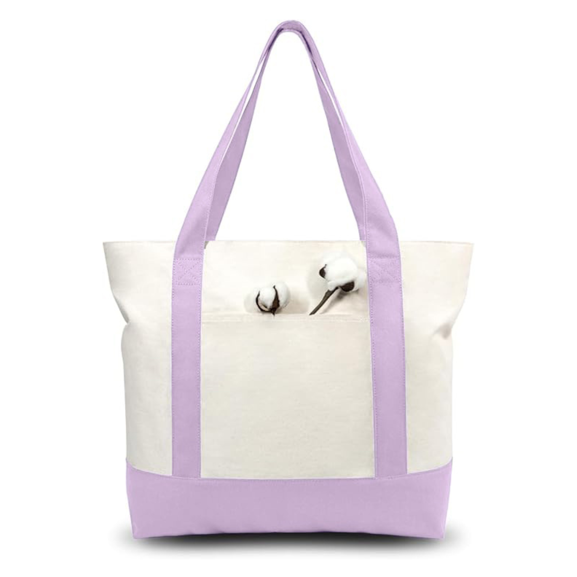 Purple and Beige Large Canvas Tote Bag | 19" x 15" x 6"