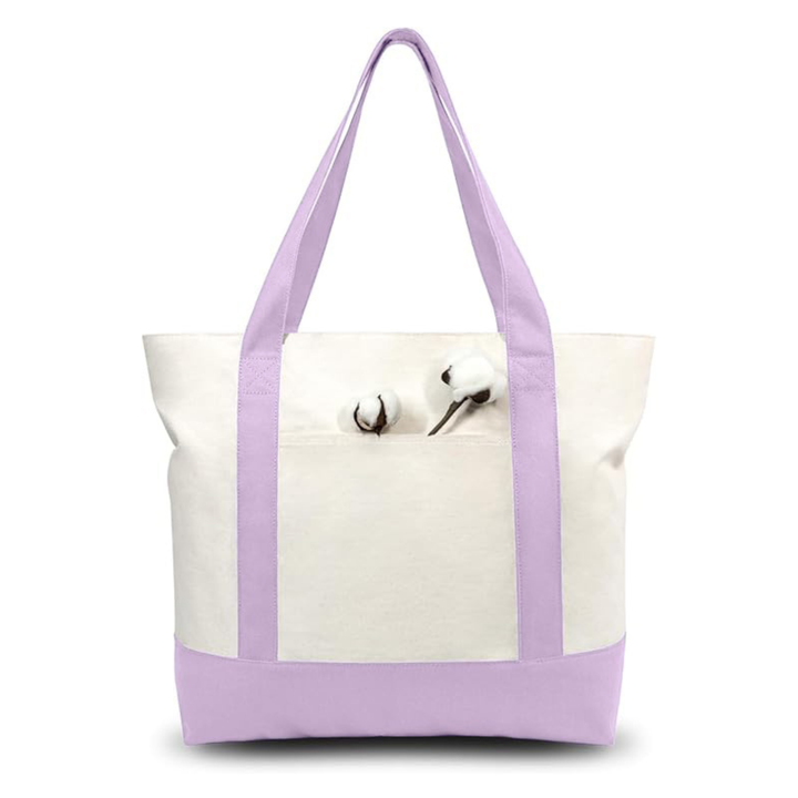 Purple and White Large Canvas Tote Bag | (19" x 15" x 6")