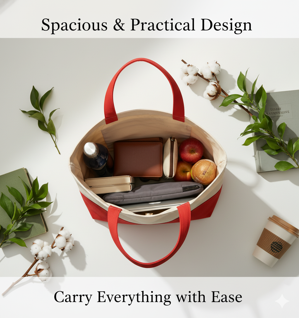 Red & Beige Tote Bag