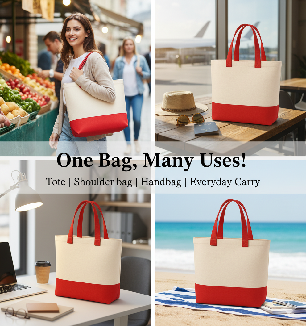 Red & Beige Tote Bag