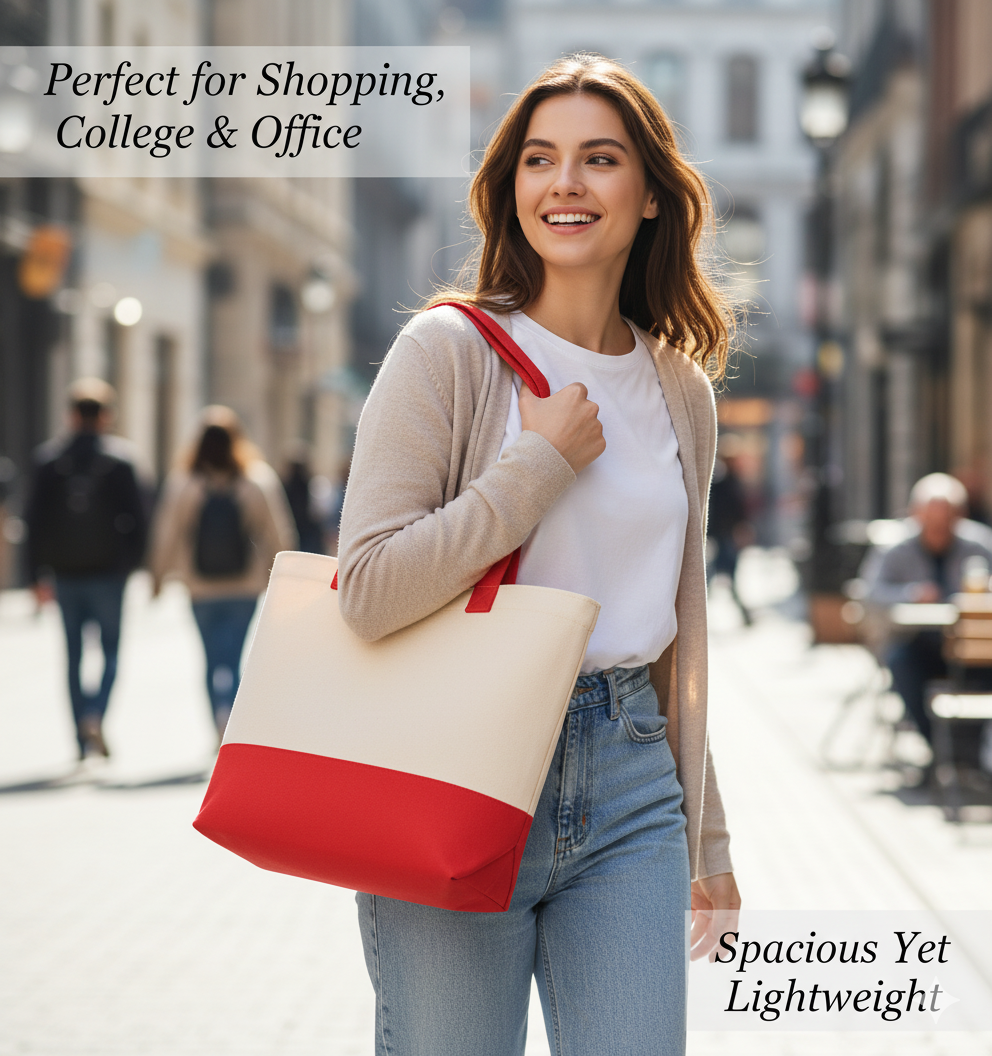 Red & Beige Tote Bag