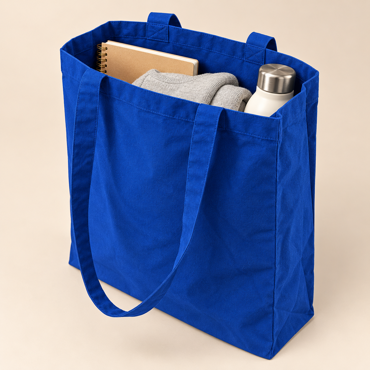 Plain 13x15.5x4.5 Navy Blue Gusseted Cotton Tote Bag | 150 GSM