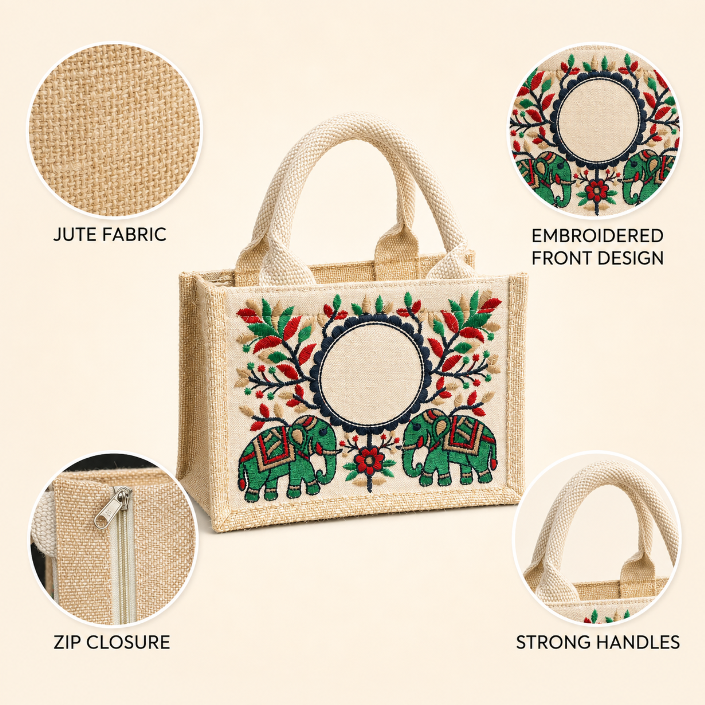 Royal Elephant Embroidered Hamper Bag
