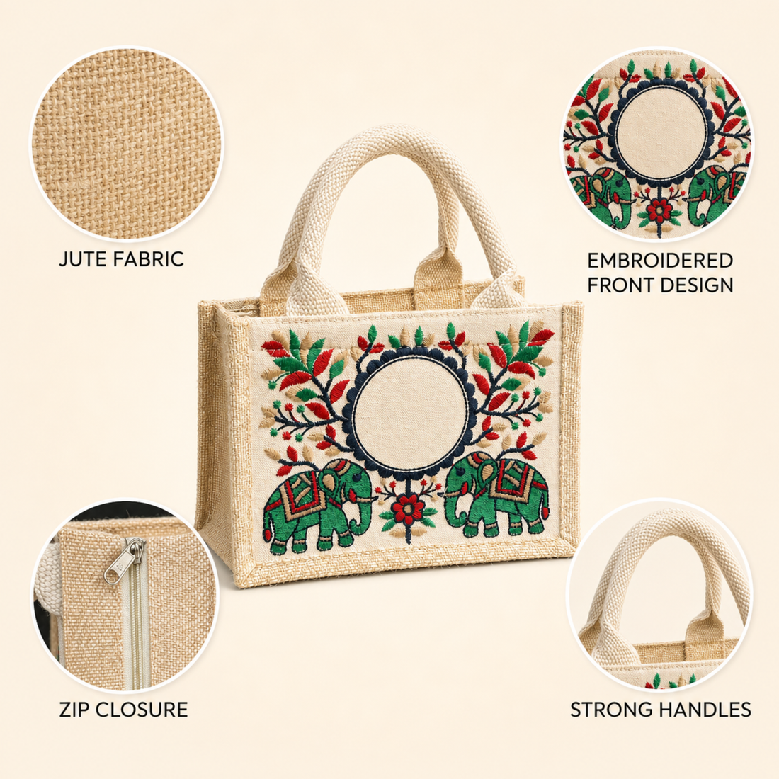 Royal Elephant Embroidered Hamper Bag
