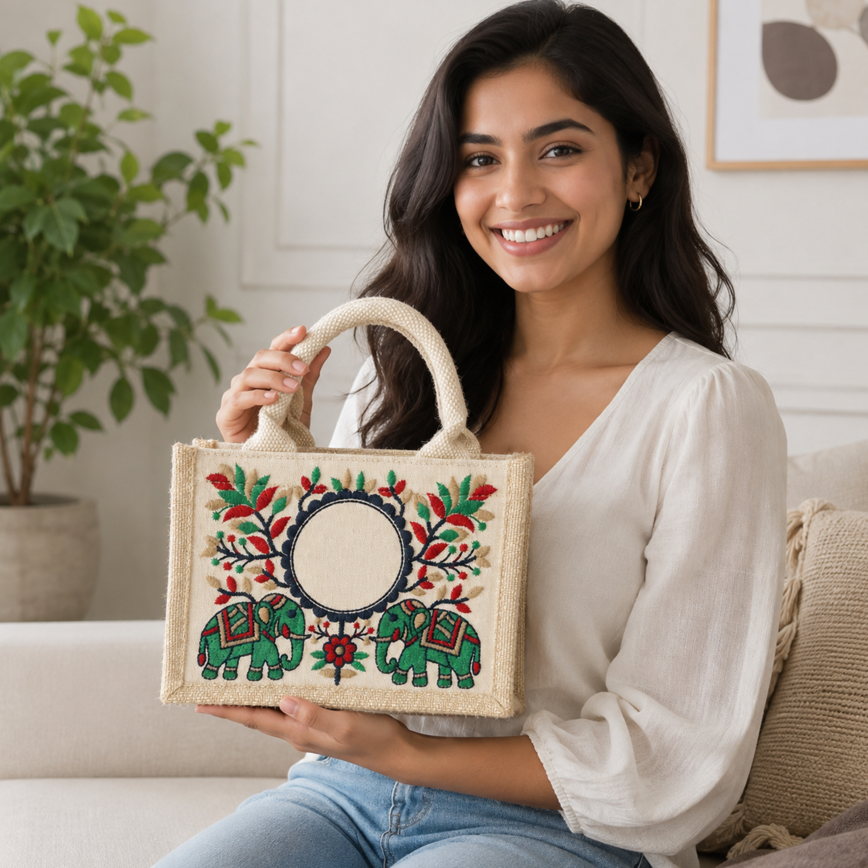 Royal Elephant Embroidered Hamper Bag