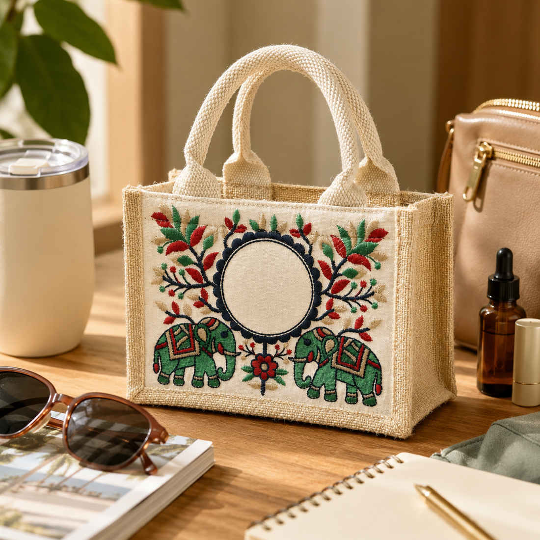Royal Elephant Embroidered Hamper Bag