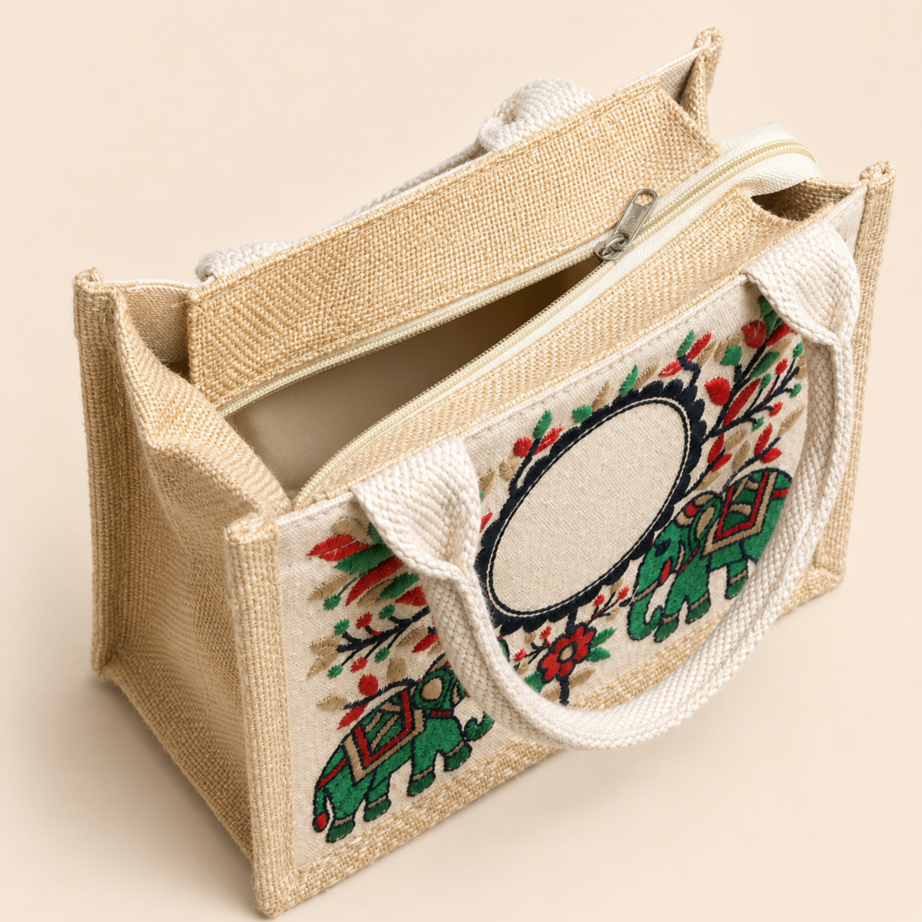 Royal Elephant Embroidered Hamper Bag