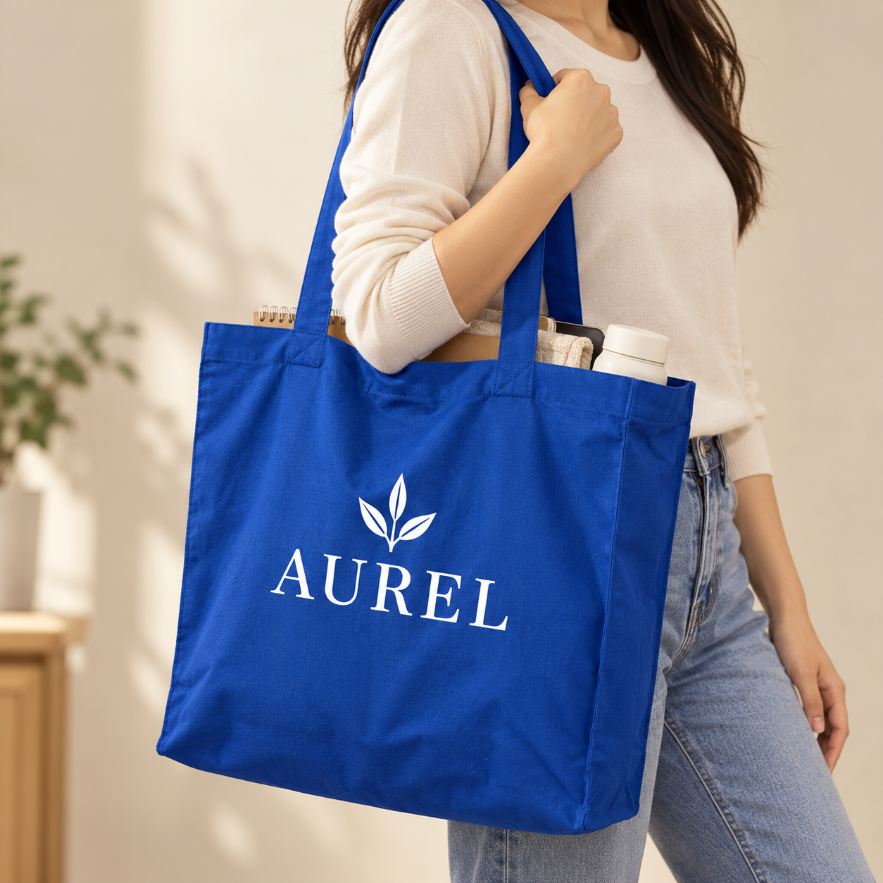 13x15.5x4.5 Navy Blue Gusseted Cotton Tote Bag | 150 GSM