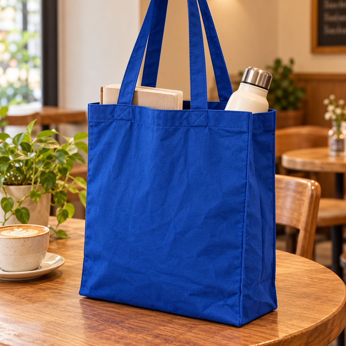 Plain 13x15.5x4.5 Navy Blue Gusseted Cotton Tote Bag | 150 GSM