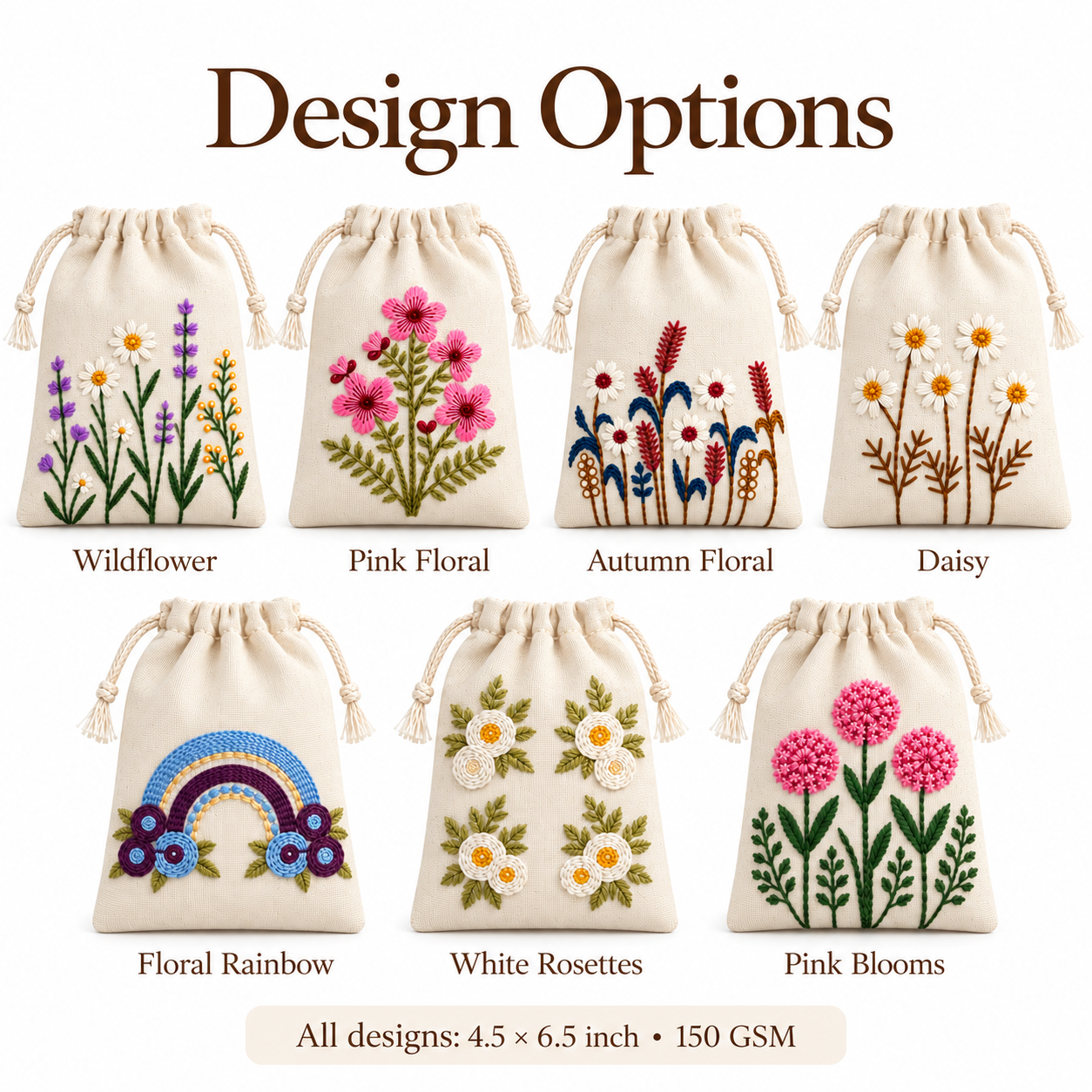 Embroidered Drawstring Pouch Sample Kit-2 | 150 GSM