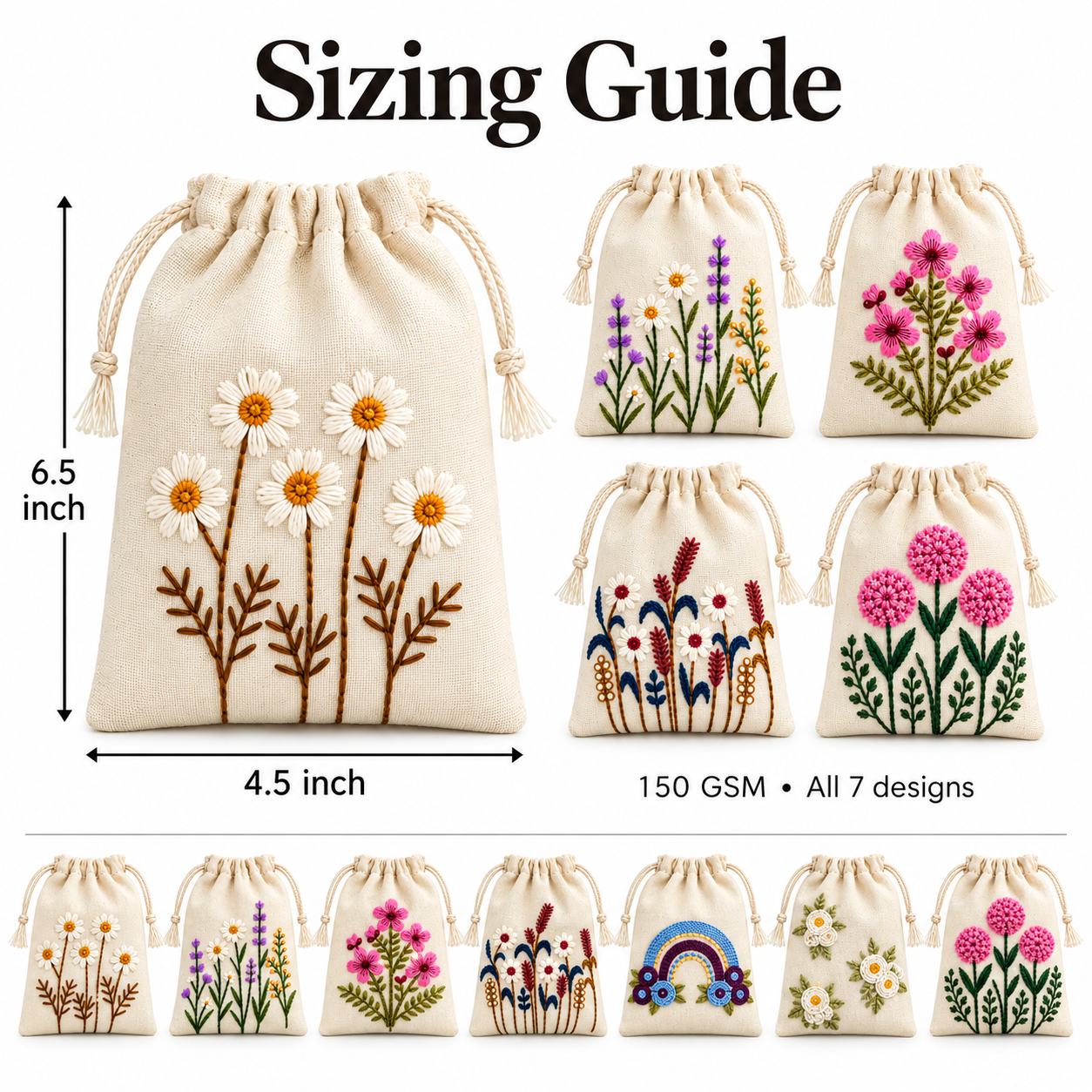 Embroidered Drawstring Pouch Sample Kit-2 | 150 GSM