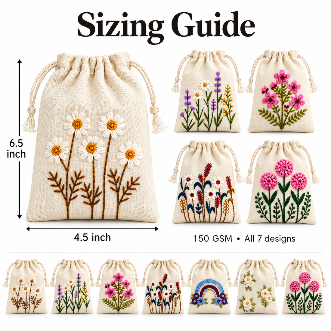 Embroidered Drawstring Pouch Sample Kit-2 | 150 GSM