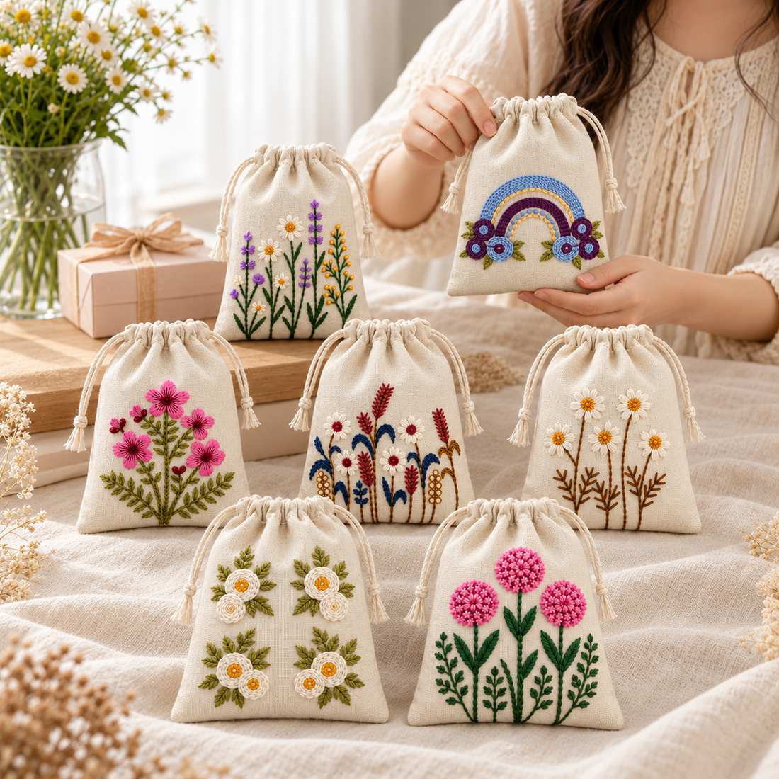 Embroidered Drawstring Pouch Sample Kit-2 | 150 GSM