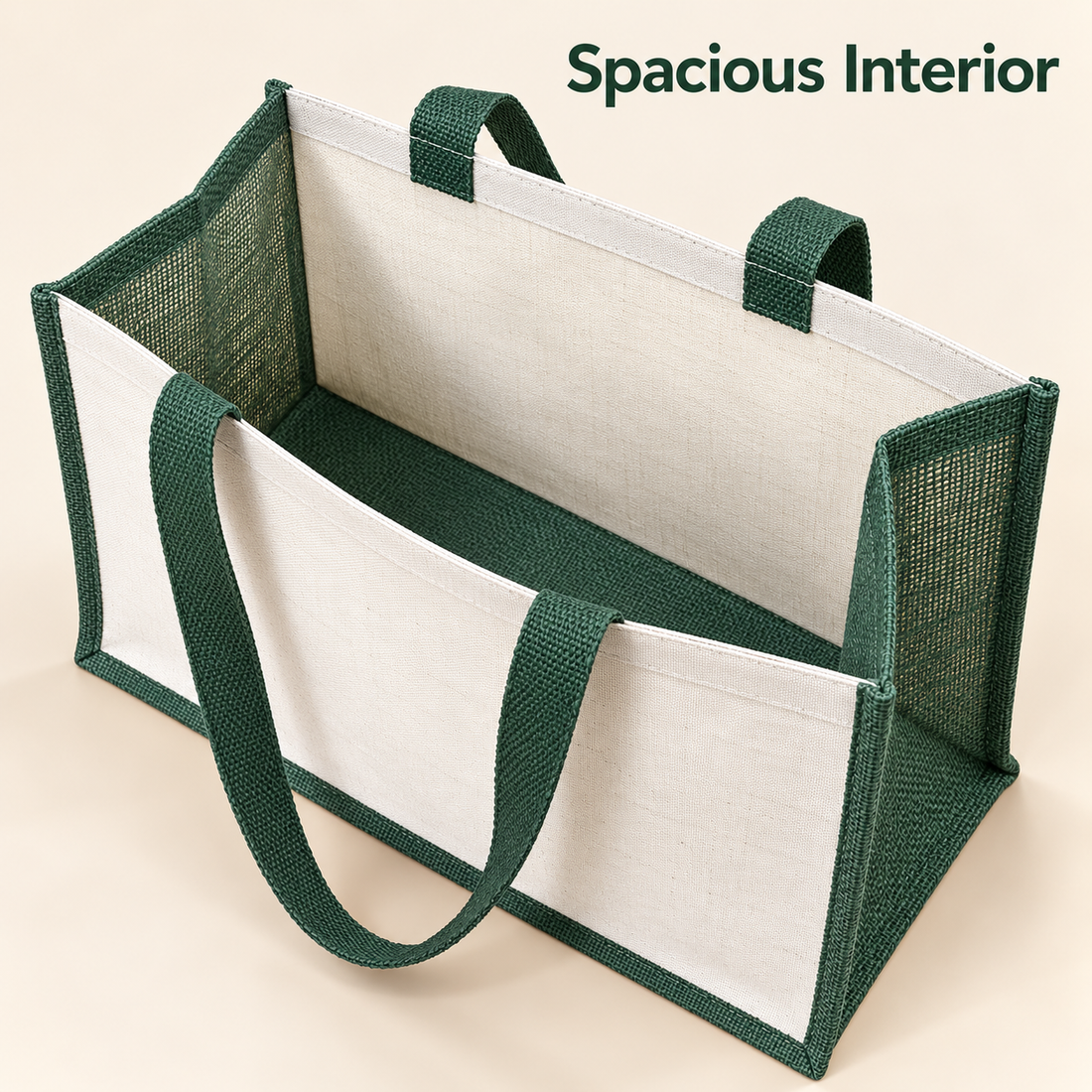 Plain 16x13x6 Green Laminated Jute & Canvas Hamper Bag