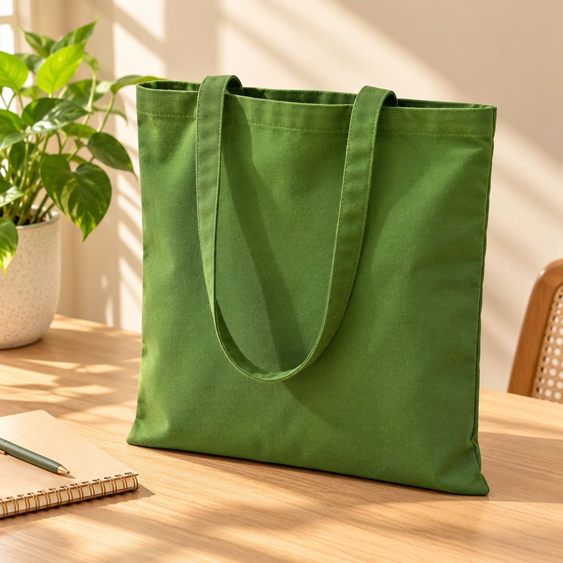 Plain 14.5x15.5 Olive Green Cotton Canvas Tote Bag | 350 GSM