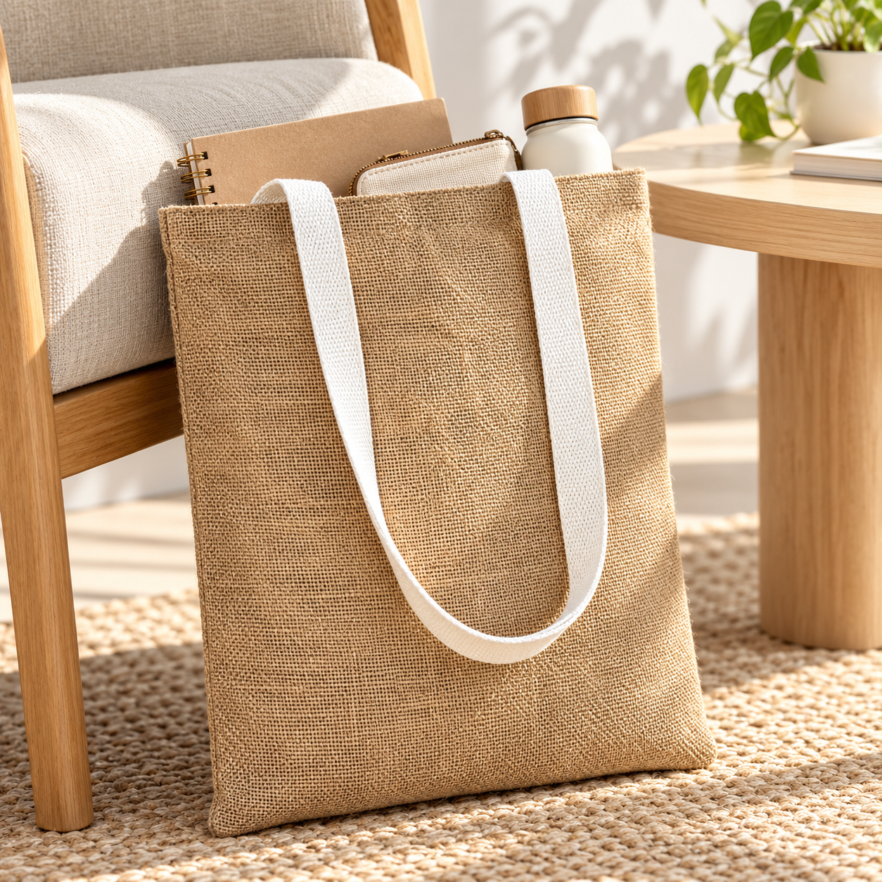 Plain 14.5x16.5 Natural Beige Jute Tote Bag