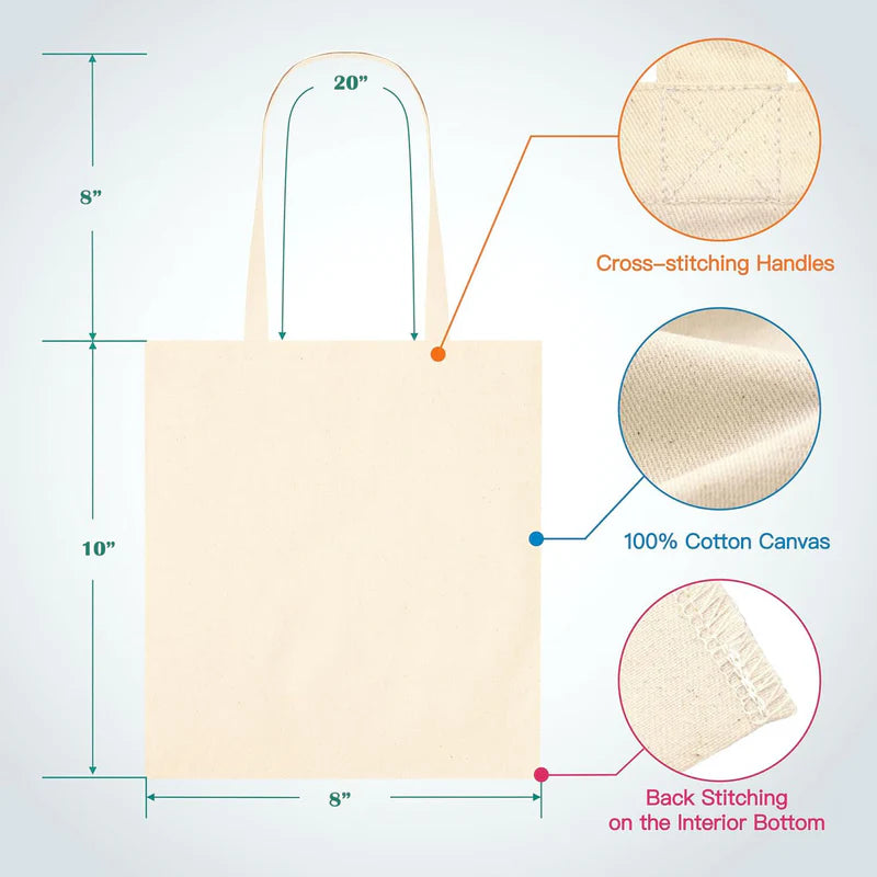 8x10 Inch Cotton Canvas Tote Bag