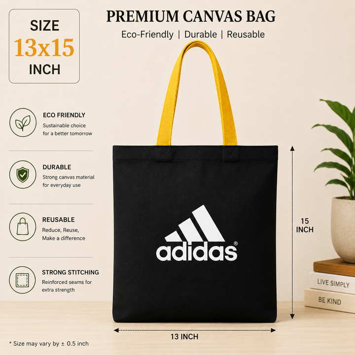Custom 13"x15" Plain Black and Yellow Tote Bag | 330 GSM