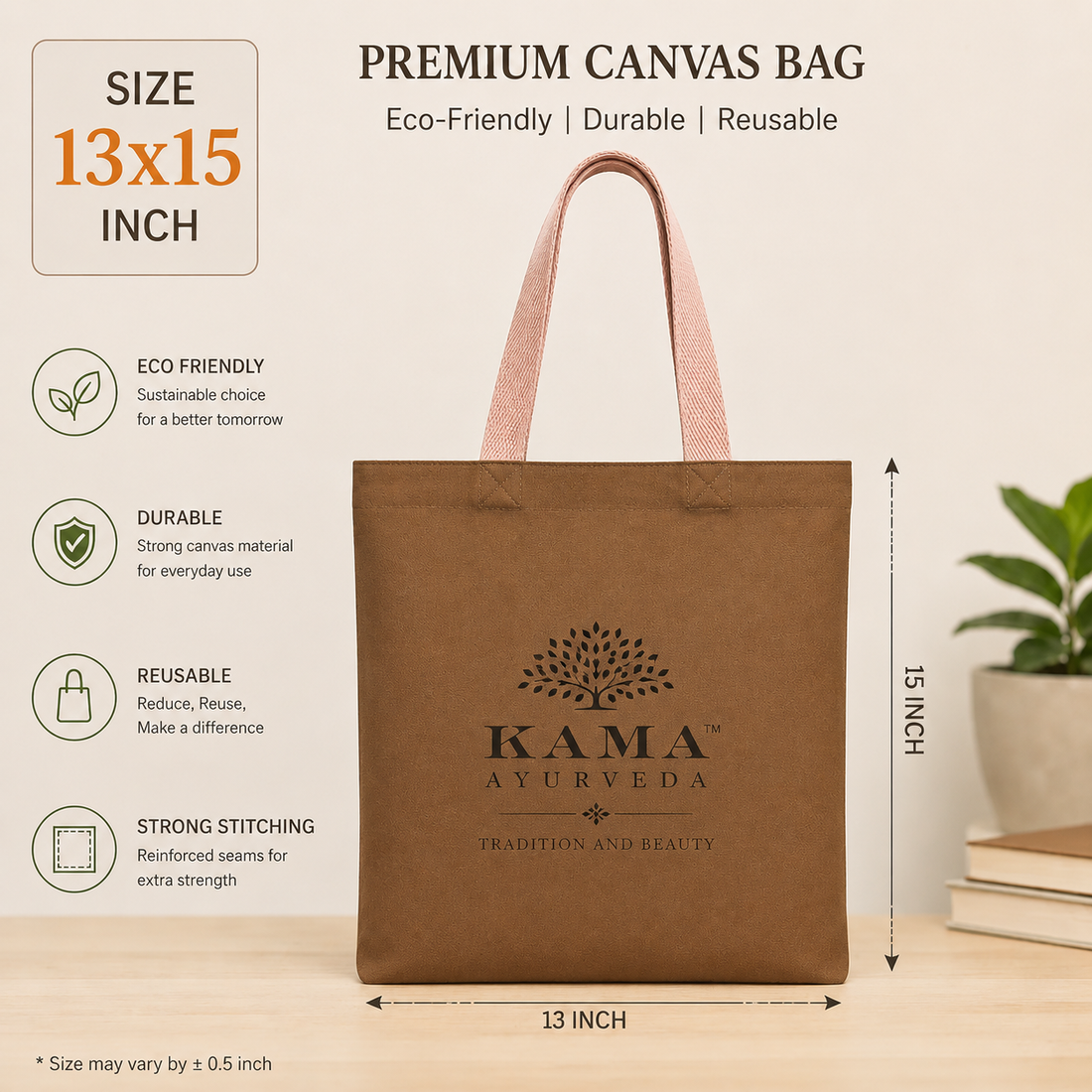 Custom 13"x15" Brown Tote Bag | 330 GSM