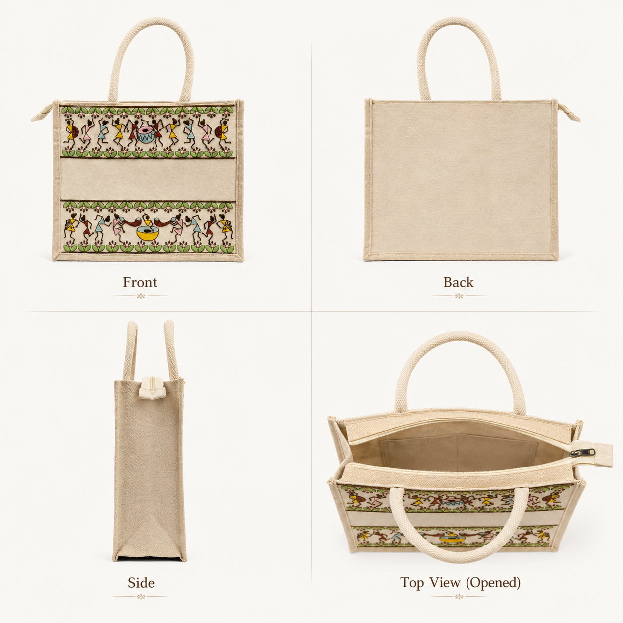 Plain Tribal Beats Warli Hamper Bag - Beige