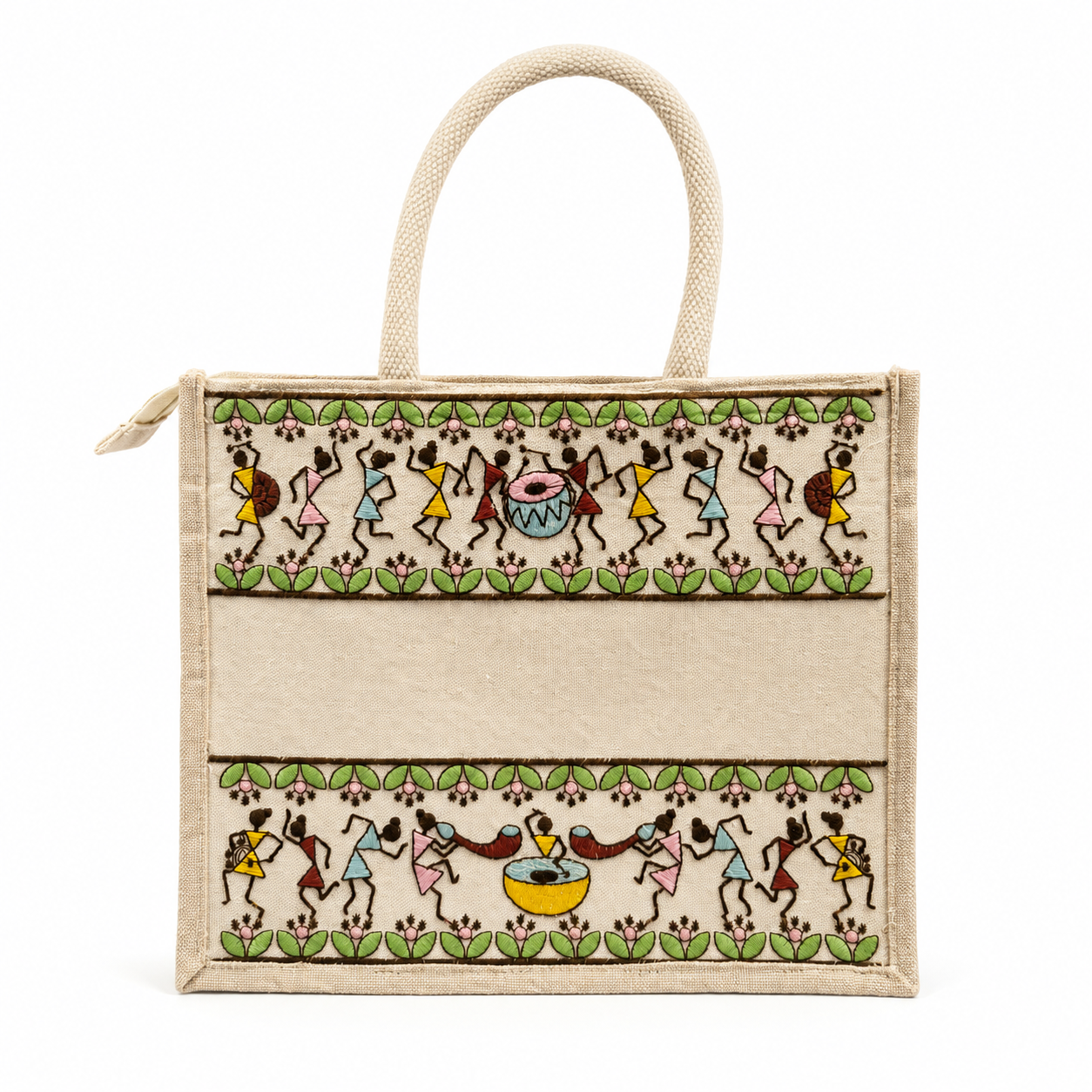 Plain Tribal Beats Warli Hamper Bag - Beige