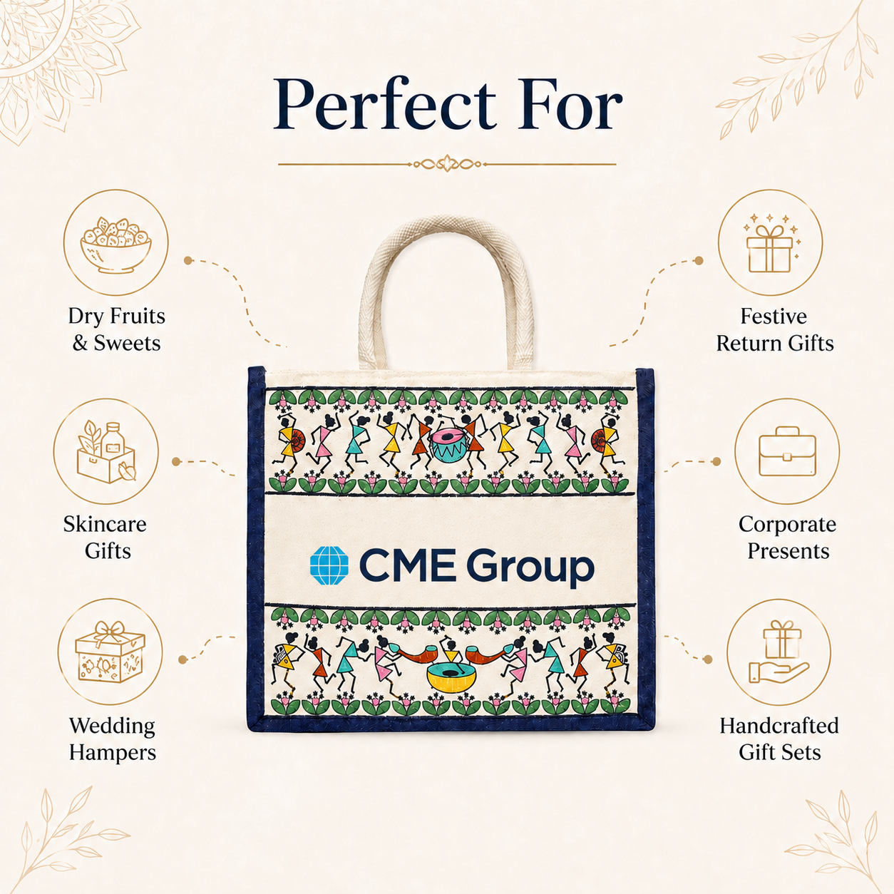 Tribal Beats Warli Hamper Bag - Navy Blue