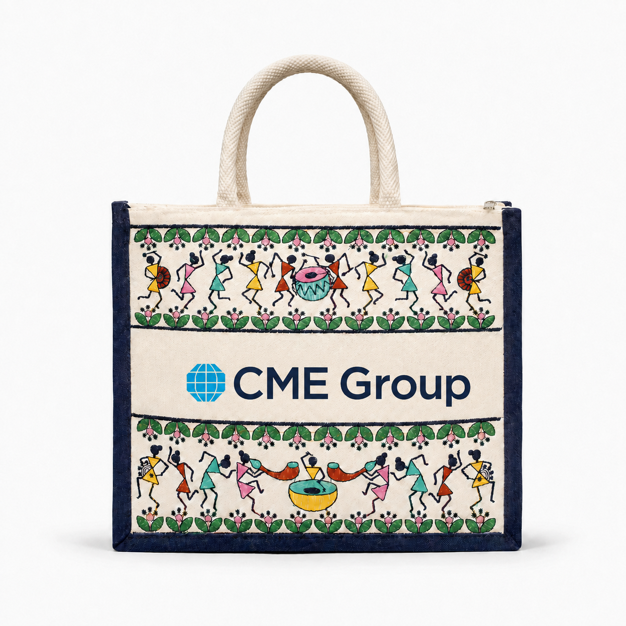 Tribal Beats Warli Hamper Bag - Navy Blue