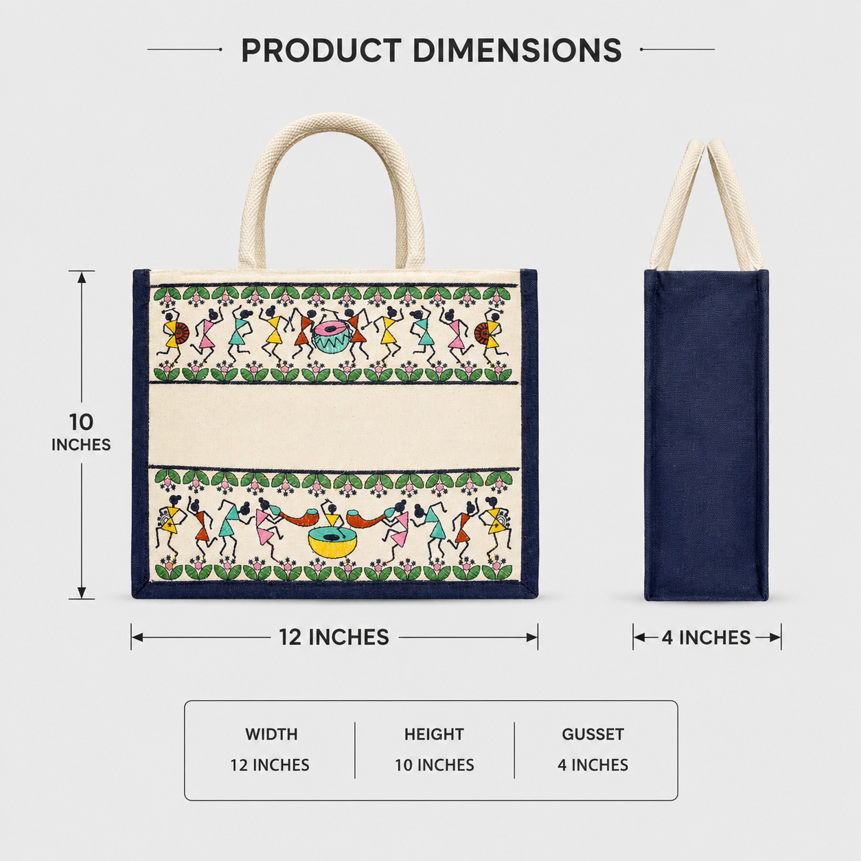 Plain Tribal Beats Warli Hamper Bag - Navy Blue