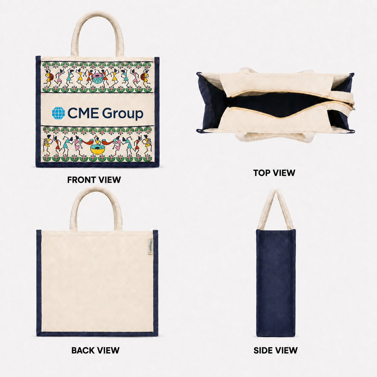 Tribal Beats Warli Hamper Bag - Navy Blue