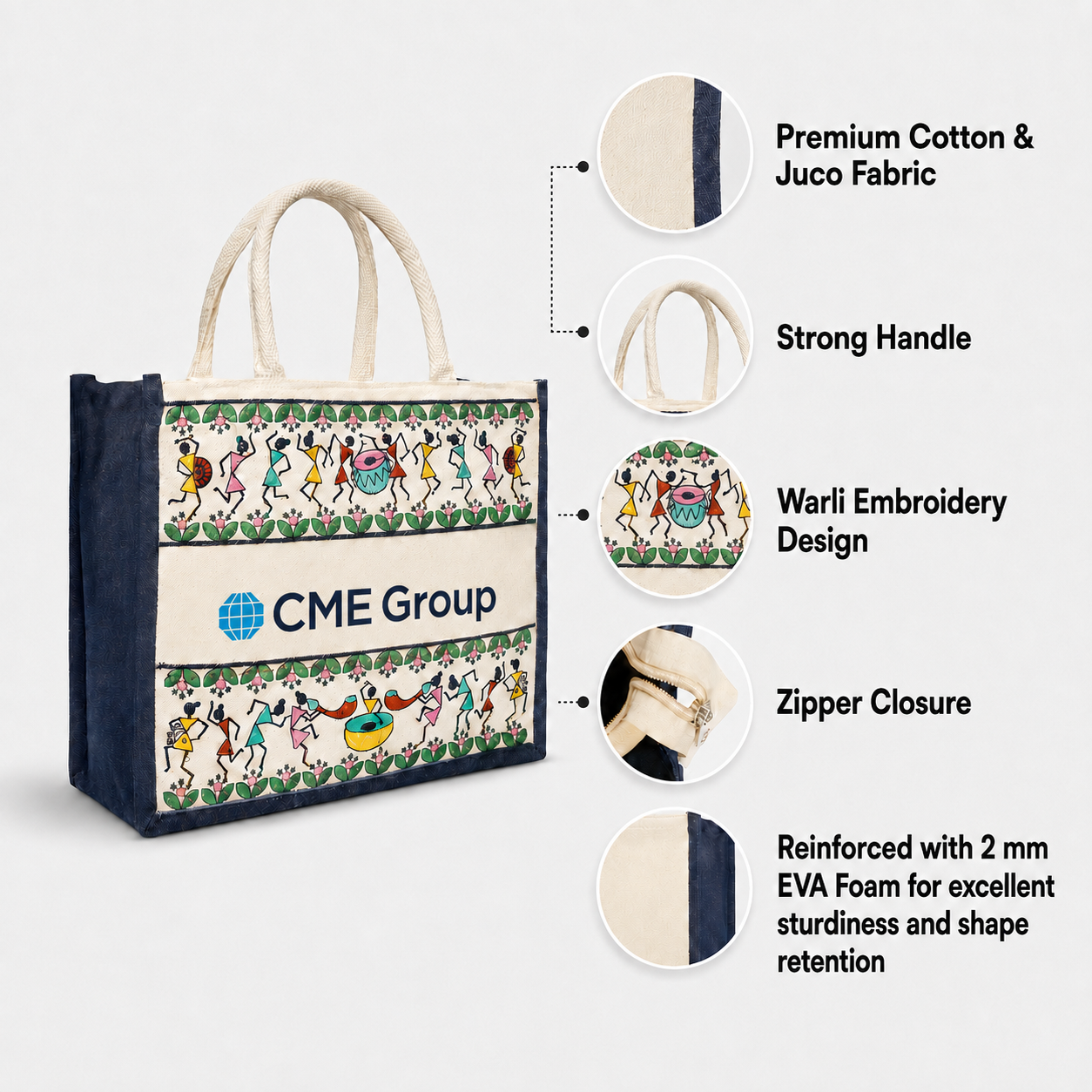 Tribal Beats Warli Hamper Bag - Navy Blue