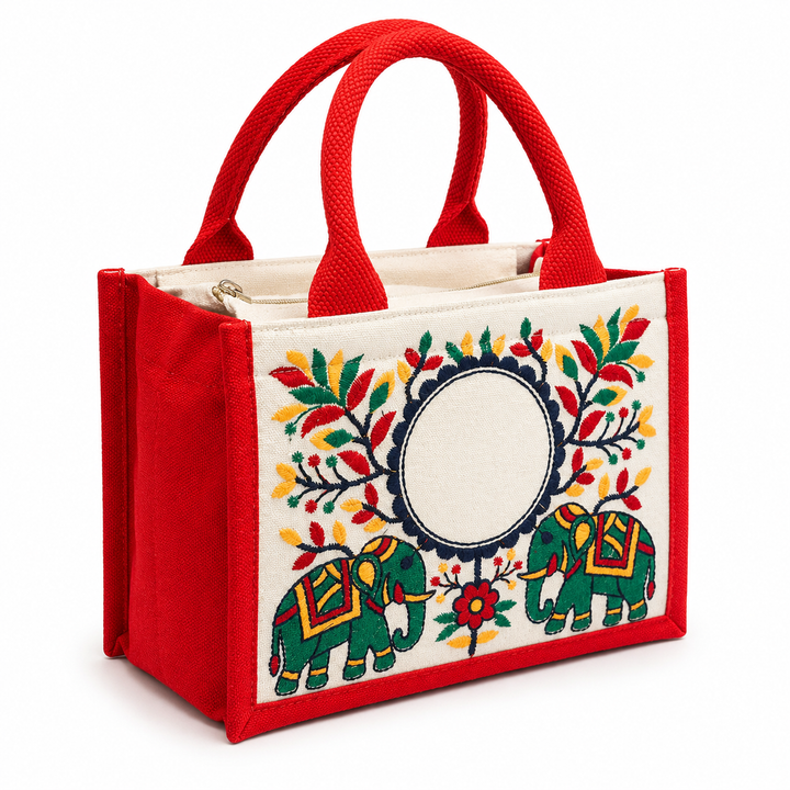 Twin Elephant Embroidered Hamper Bag