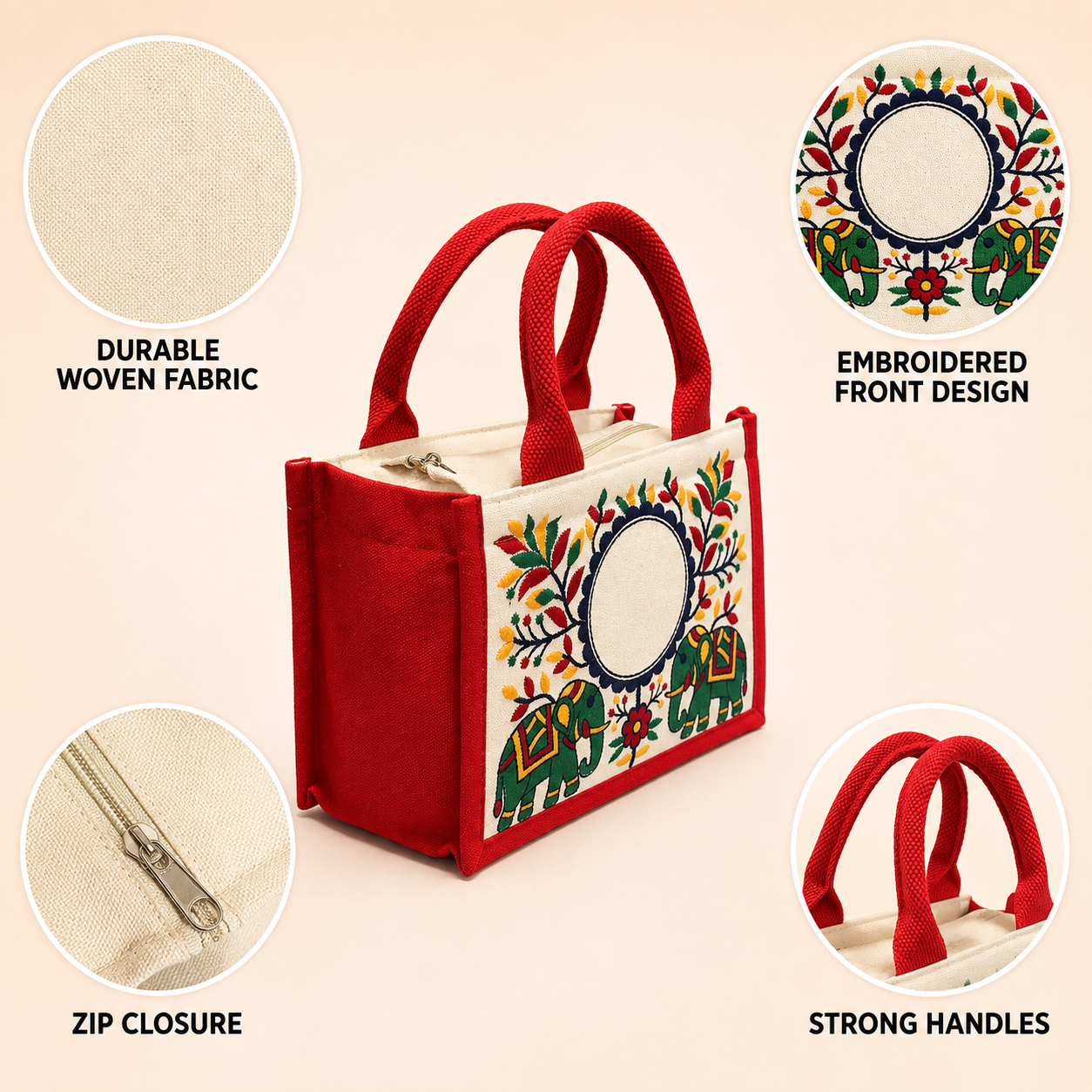 Twin Elephant Embroidered Hamper Bag